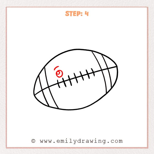 how to draw a cartoon football - A cartoon football with laces and end stripes, plus a small spiral logo and a short shine curve on the upper-left area.